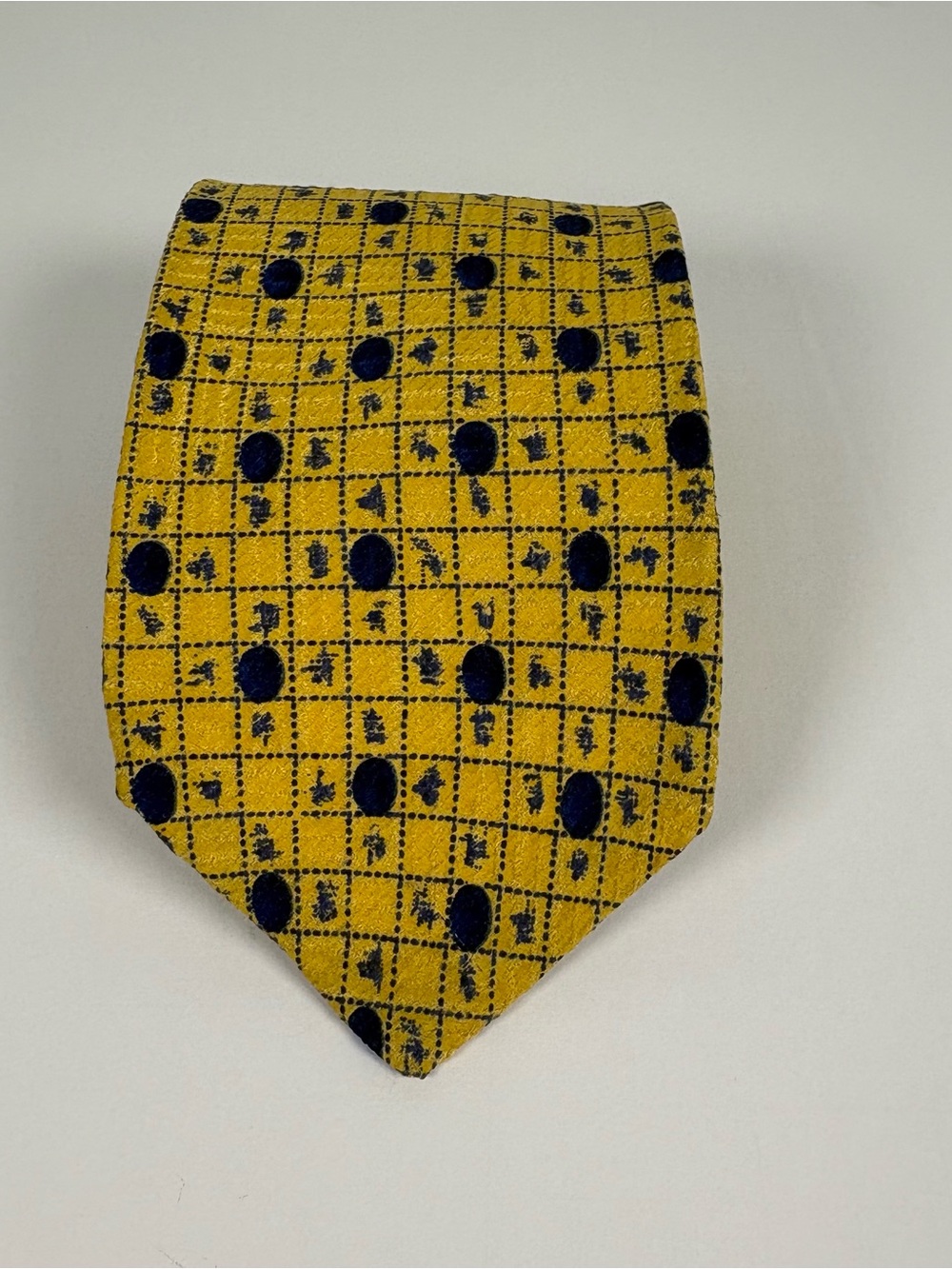 Tino Cosma Made in Italy 100% Silk Bright Yellow Blue Geometric Designer Tie